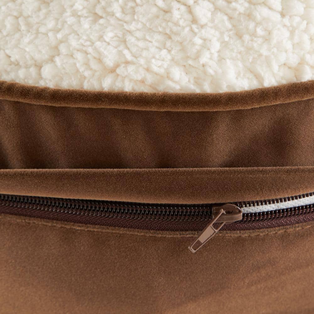 Small Latte Sherpa Round Pillow Dog Bed