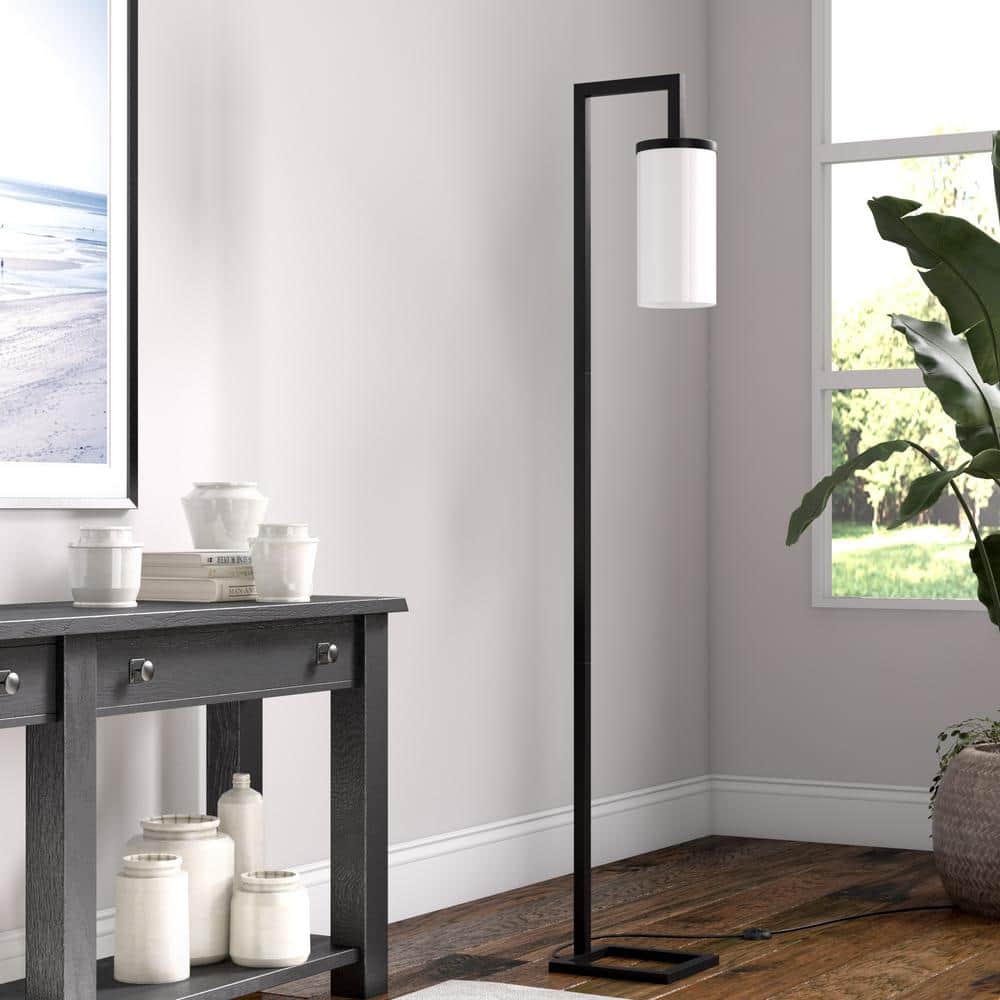 67.75" Blackened Bronze Floor Lamp with White Glass Shade