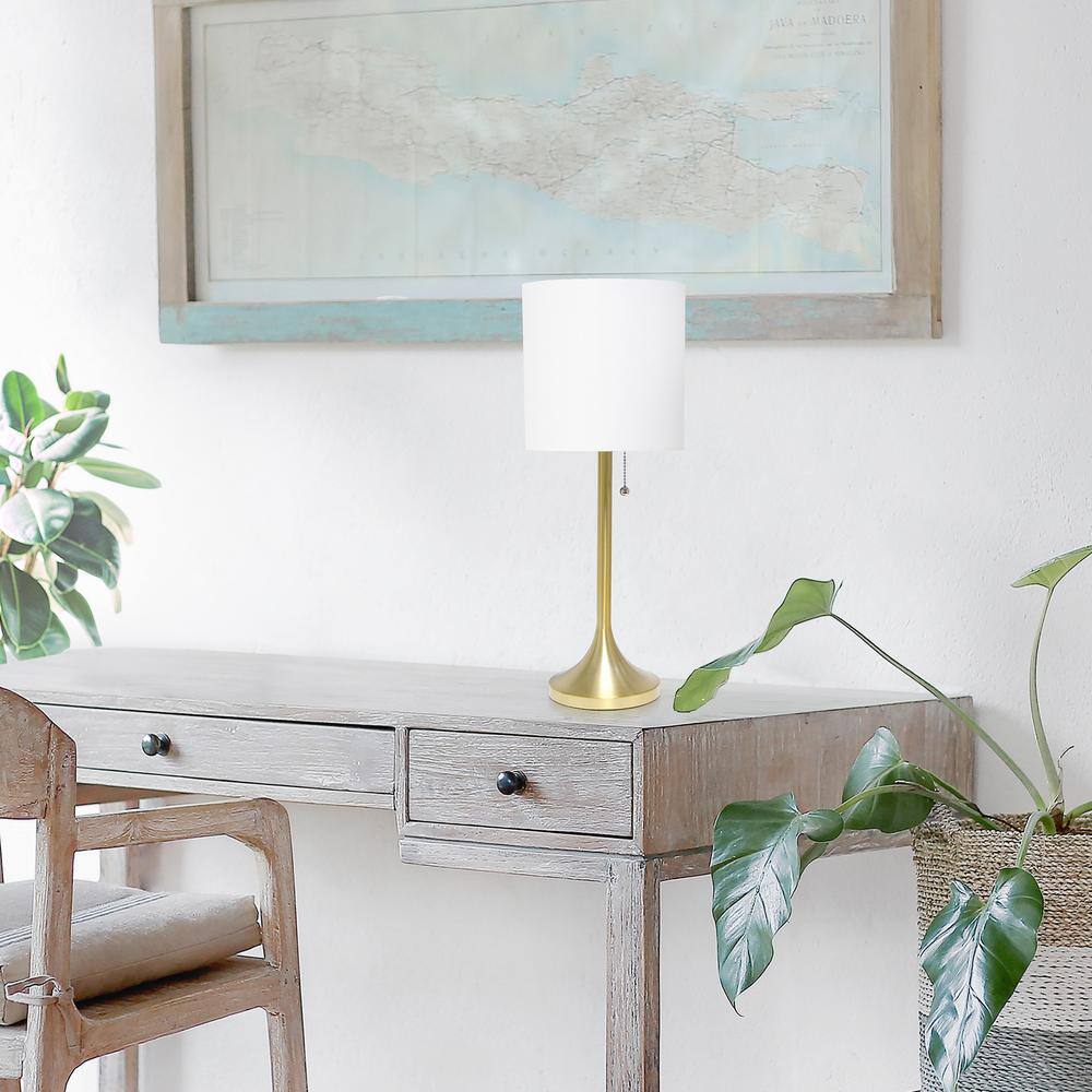 Elegant Gold Metal Base Table Lamp with White Fabric Drum Shade