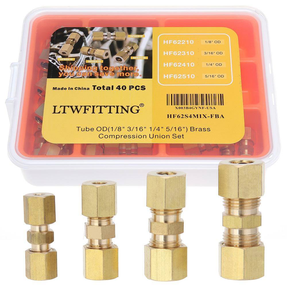 "Assortment Kit Tube OD 1/8"" 3/16"" 1/4"" 5/16"" Brass Compression Union Set (40-Pack)" price history on PriceWatchPro