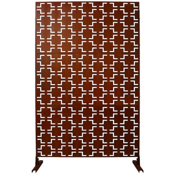 Zeus & Ruta 6.3 ft. H x 4 ft. W Rust Red Metal Privacy Screen Freestanding Decorative Privacy Screen (3 Panels)