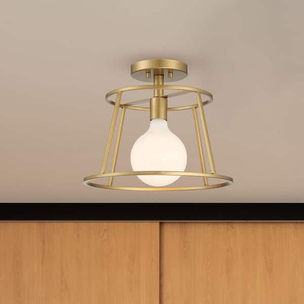 Hampton Bay Rustin 13 in. 1-Light Vintage Gold Round Open