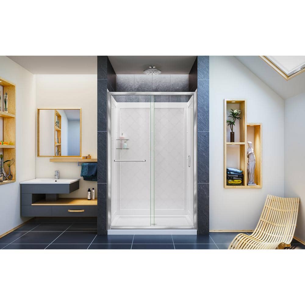 Infinity-Z 48" x 76.75" Frosted Glass Sliding Shower Kit with Brushed Nickel Hardware