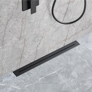 28 in. Stainless Steel Linear Shower Drain with Square Pattern Drain Cover in Matte Black