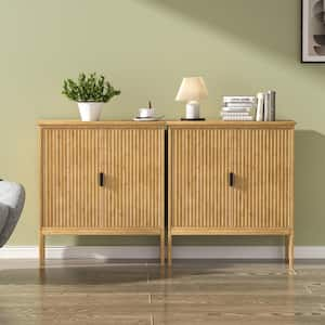 Yellow Bamboo 31.4 in. W Accent Cabinet Office Storage Cabinet Sideboard with Fluted Doors