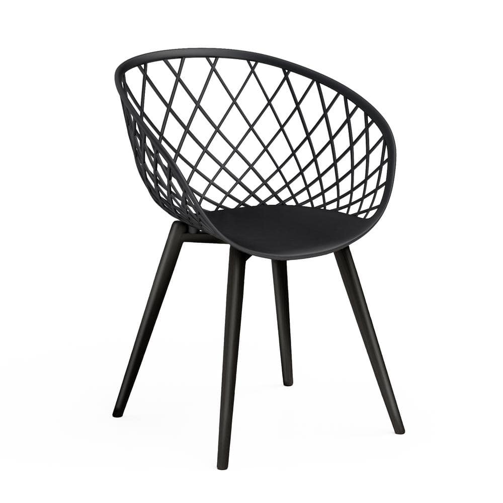 Black Metal and Polypropylene Modern Arm Chair Set