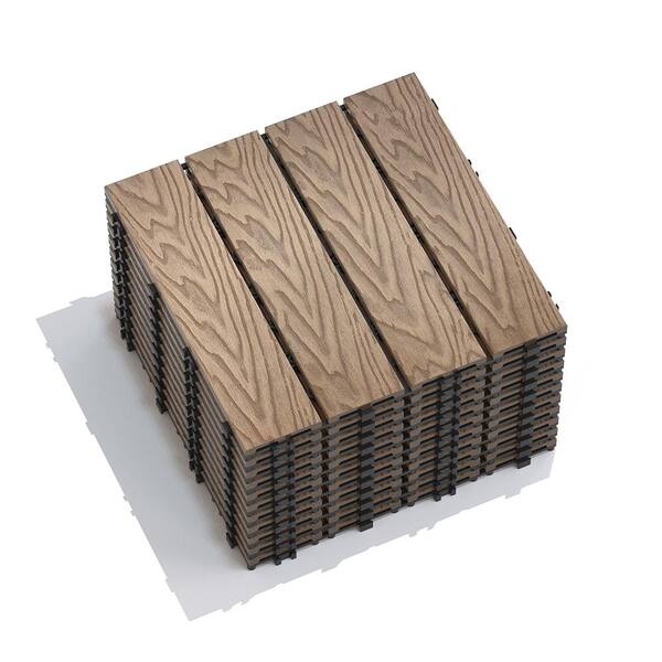 Afoxsos 1 ft. x 1 ft. Wood Plastic Composite Interlocking Deck Tile Set, All-Weather Easy to DIY and Maintain, Teak (22-Pack)