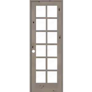30 in. x 96 in. Rustic Knotty Alder 12-Lite Right-Hand Clear Glass Grey Stain Solid Wood Single Prehung Interior Door