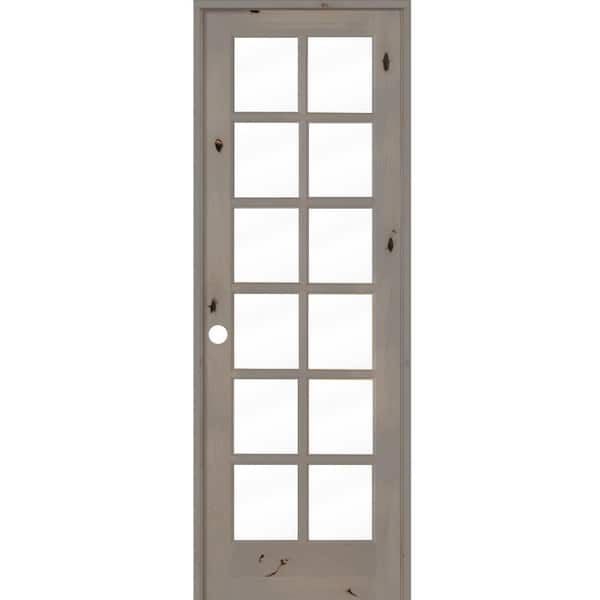 Krosswood Doors 30 in. x 96 in. Rustic Knotty Alder 12-Lite Right-Hand Clear Glass Grey Stain Solid Wood Single Prehung Interior Door