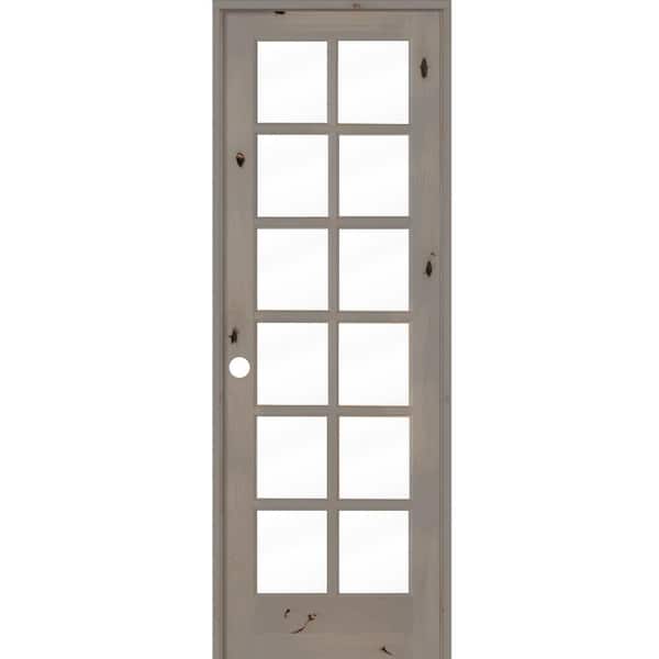 Krosswood Doors 36 in. x 96 in. Rustic Knotty Alder 12-Lite Right-Hand Clear Glass Grey Stain Solid Wood Single Prehung Interior Door