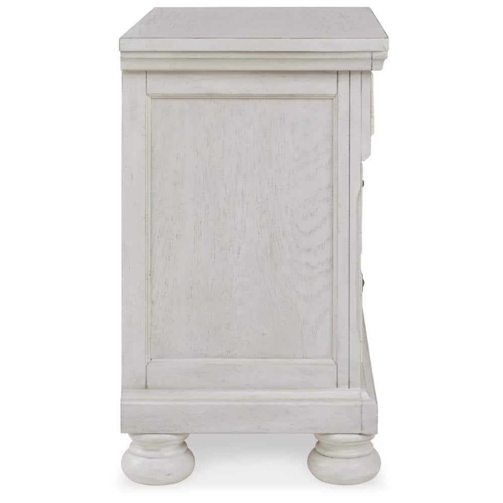 Elegant Antiqued White 2-Drawer Nightstand with Bronze-Tone Hardware