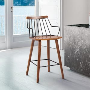 Micah Walnut and Metal Modern 26 in. Counter Height Bar Stool