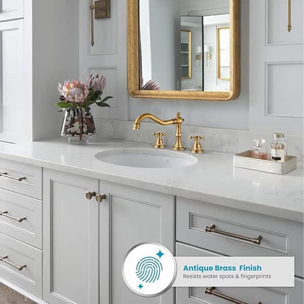 Farmhouse 8 in. Widespread Double Handle Bathroom Faucet 3-Holes With Pop-Up Drain Assembly in Antique Brass