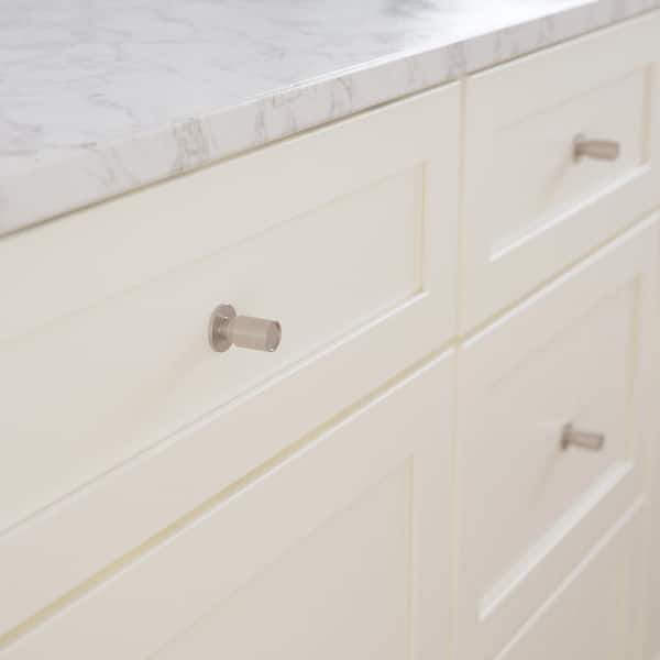 Round Layered Backplate 1 in. (25 mm) Modern Satin Nickel Round Cabinet Knob