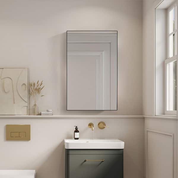 Interbath 24 in. x 36 in. Rectangular Black Aluminum Surface Mount Medicine Cabinet with Mirror