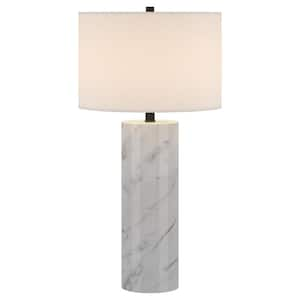 Elise 29.5 in. Marble and Black Table Lamp with Fabric Shade