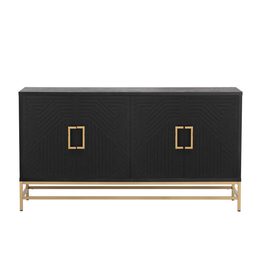 59.8 in. W x 15.7 in. D x 32.7 in. H Black Linen Cabinet with 4 Doors, Adju