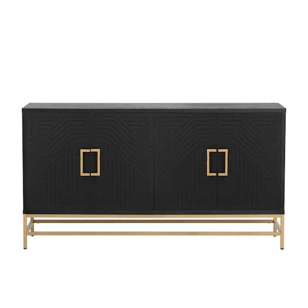 Unbranded 59.8 in. W x 15.7 in. D x 32.7 in. H Black Linen Cabinet with 4 Doors, Adjustabel Shelves, Metal Handles and Legs