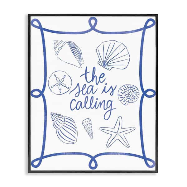 Stupell Industries Sea Is Calling with Shells by Taylor Shannon Designs Black Framed Coastal Giclee Art Print 30 in. x 24 in.