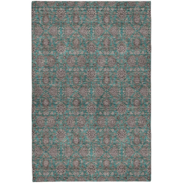 Dream Shag Premium Machine Washable Abstract ADS702 Teal 5 ft. x 7 ft. 6 in. Area Rug