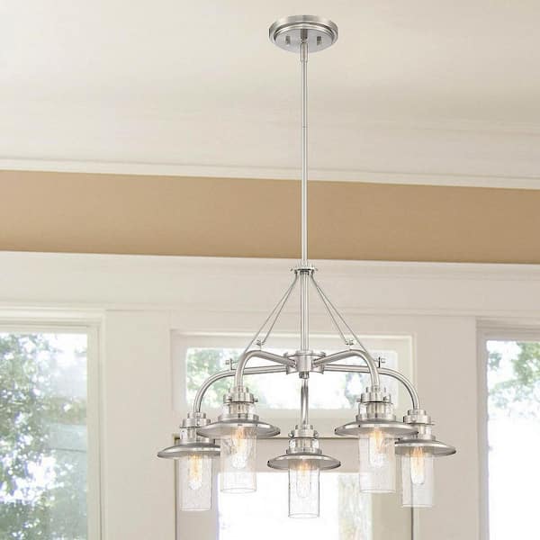 Dover 5-Light Satin Platinum Farmhouse Classic Chandelier for Dining Areas with No Bulbs Included