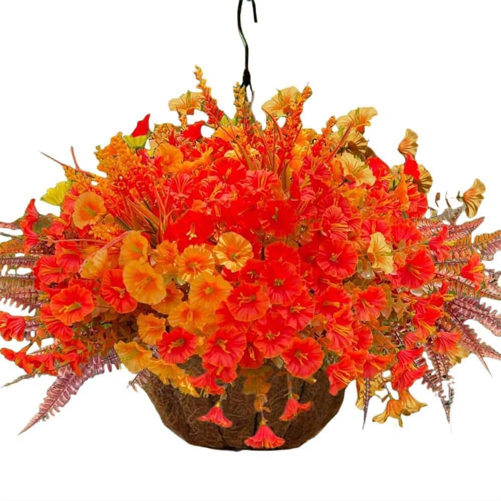 14.2 in. Orange Yellow Artificial Fake Fall Petunia Flowers
