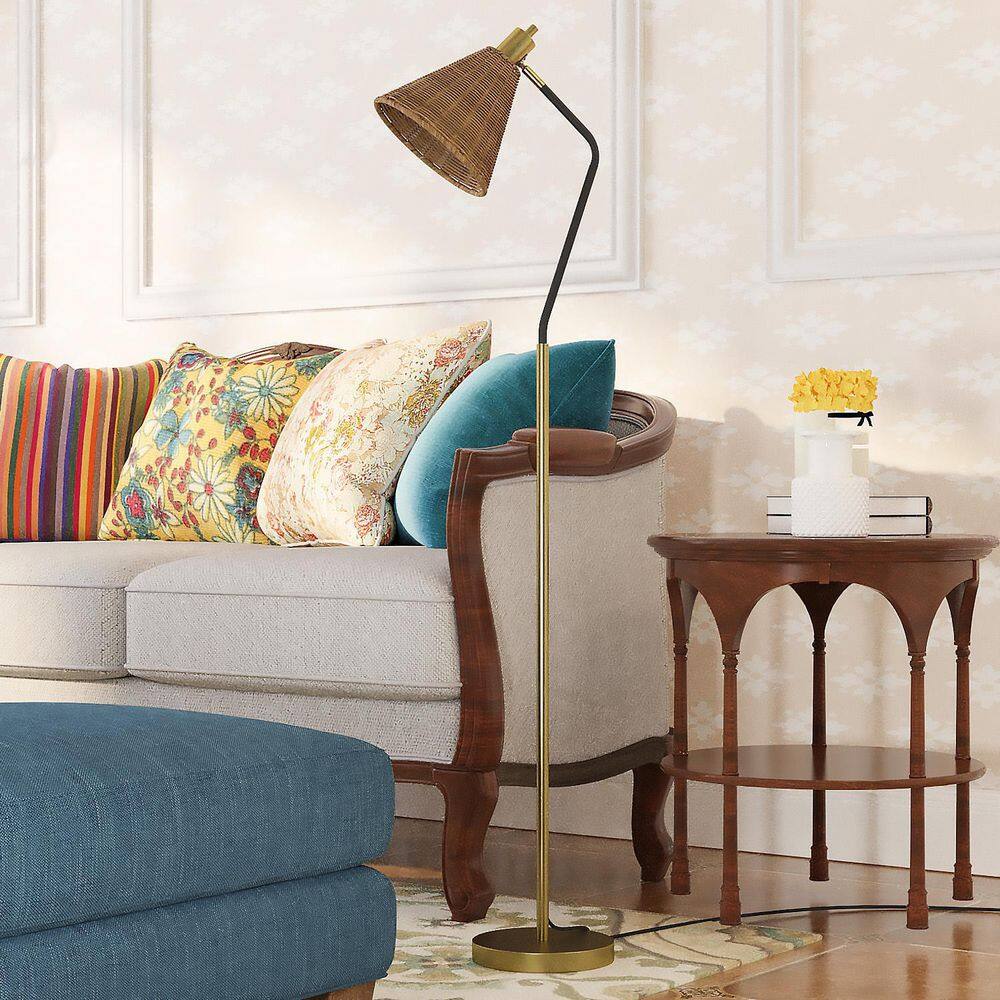 Maxax Heideman 62 in Black/Bronze Indoor Floor Lamp with Rattan