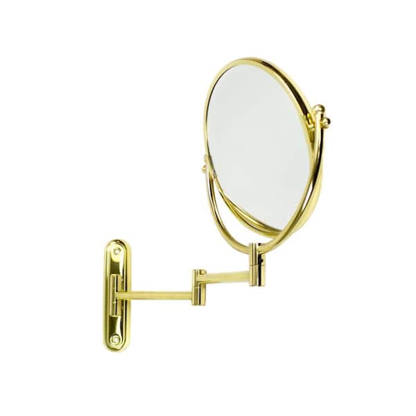 Taymor Solid Brass 7 in. x 12 in. Swing Arm Rotating Makeup Mirror in Polished Brass