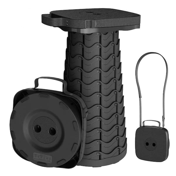 OGETFUUR Black Square Portable Folding Stool, Telescoping Camping Stool, Collapsible Stool with Max Load Capacity 485 lb.