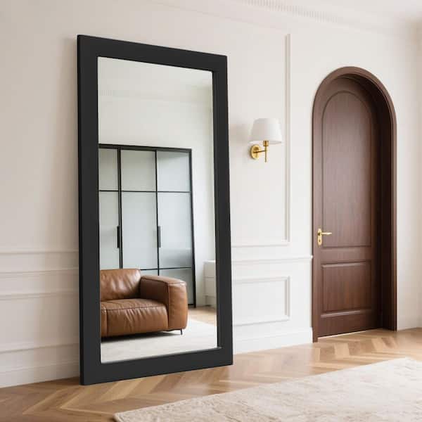 Oversized Classic Black 32 in. W x 71 in. H Rectangular Wood Frame Bathroom Vanity Floor Mirror / Full Length Mirror