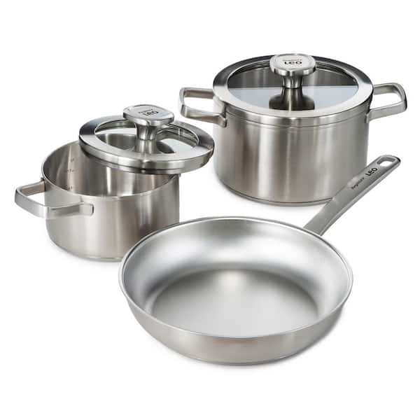 BergHOFF Graphite 5-Piece 18/10 Stainless Steel Cookware Set in Silver with Glass Lid