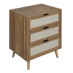 23.6 in. W x 15.4 in. D x 30.5 in. H Brown Linen Cabinet with 3 Engineered Rattan Drawers