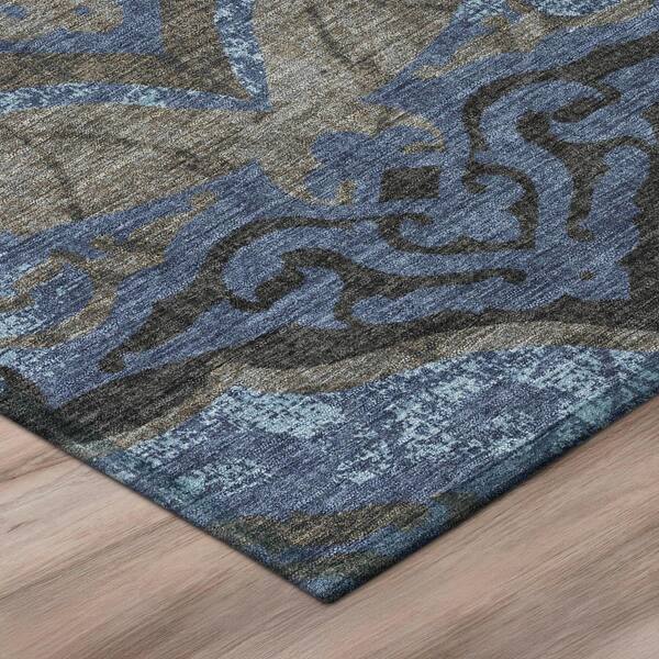 Chantille Machine Washable Indoor/Outdoor Abstract ACN3149 Navy 8 ft. x 8 ft. Round Rug