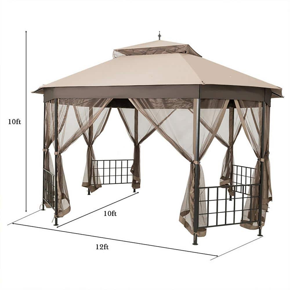 12-ft x 10-ft Beige Metal Polyester Octagonal Gazebo