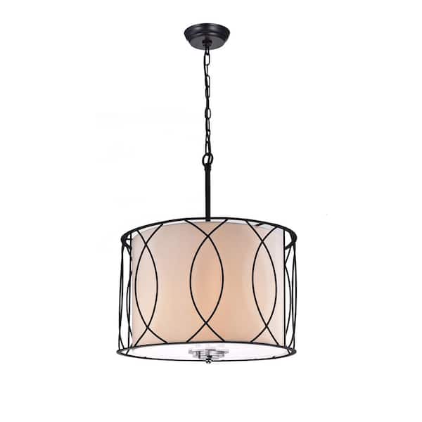 DESwan 3-Light Black Finish Chandelier with Fabric Shades