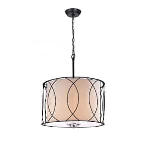 3-Light Black Finish Chandelier with Fabric Shades