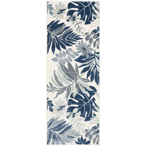 Suncoast Blue 2 ft. x 6 ft. Floral Contemporary Runner Area Rug