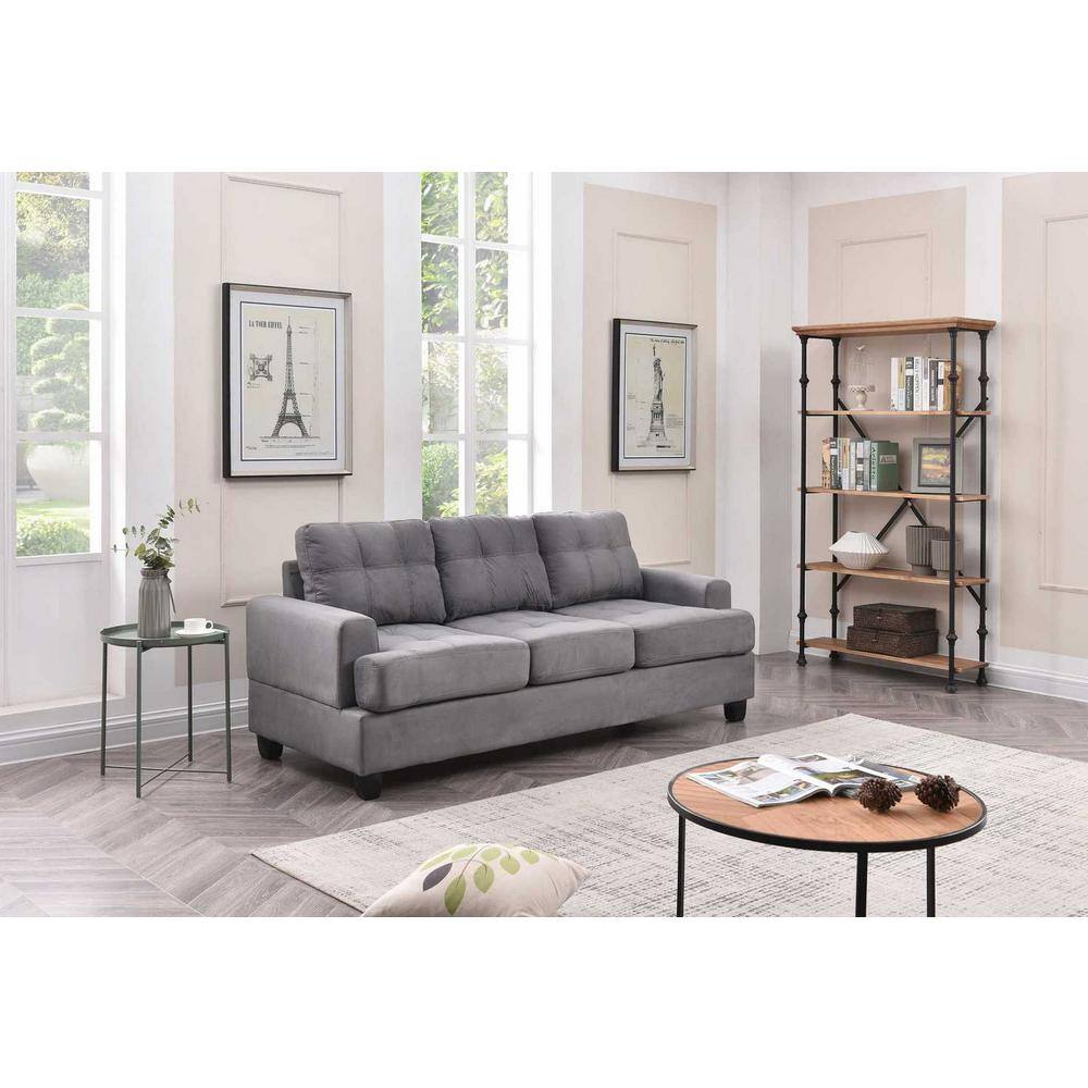 Gray Tufted Microfiber Flared Arm Sofa with Pillow Back, 79 in.
