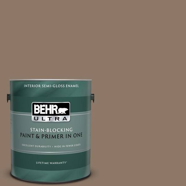 BEHR ULTRA 1 gal. #UL140-5 Coconut Shell Semi-Gloss Enamel Interior Paint and Primer in One