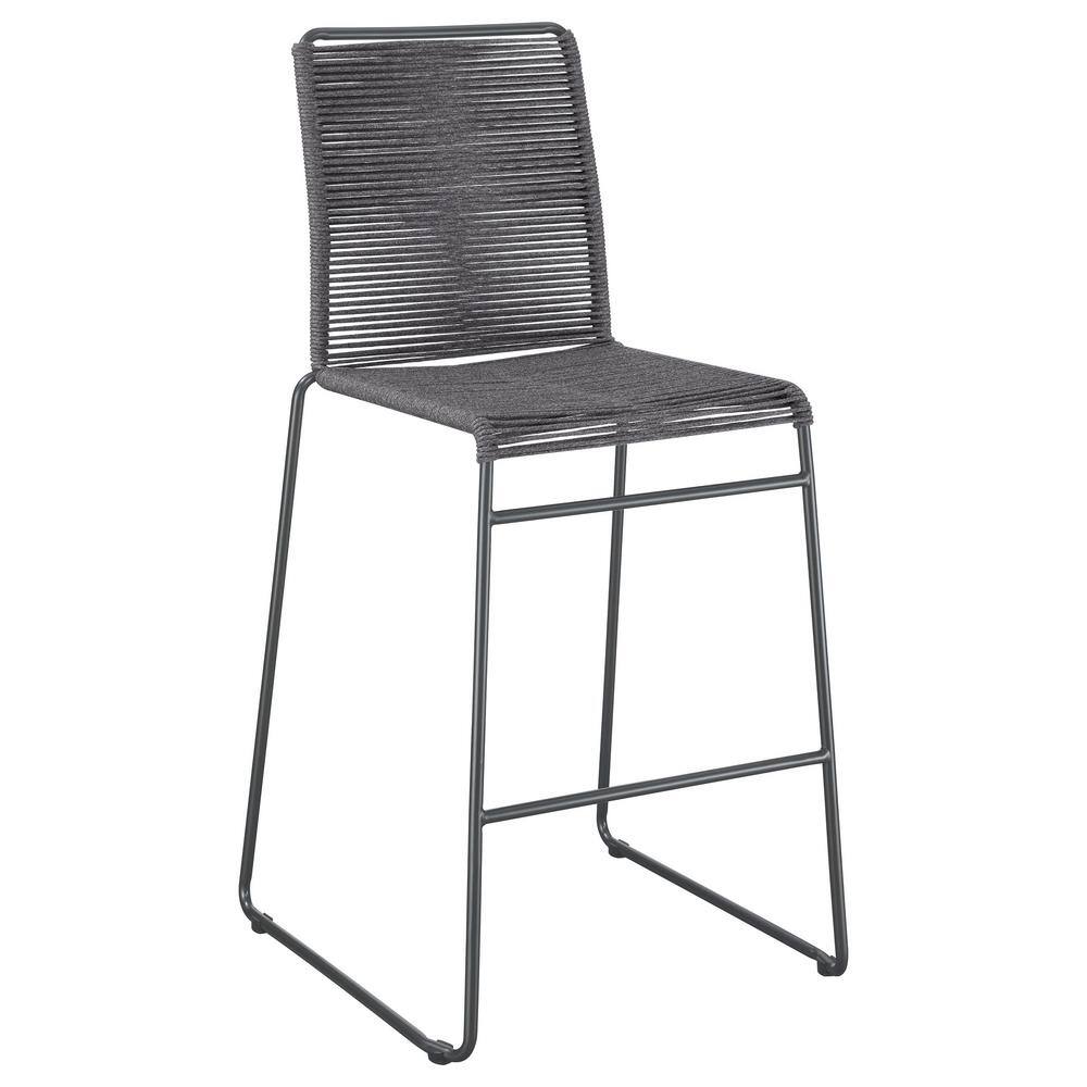 Charcoal and Gunmetal Rope Woven Metal Bar Stools, Set of 2