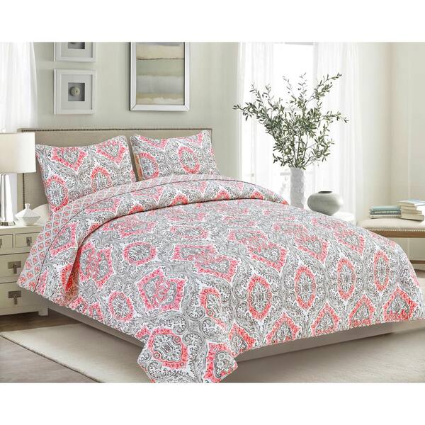 Brown & Grey Tiffany 3-Piece Coral King Quilt Set