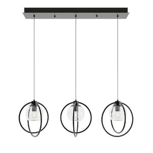 Jamie 3-Light Black, Clear Shaded Pendant Light with Clear Glass Shade