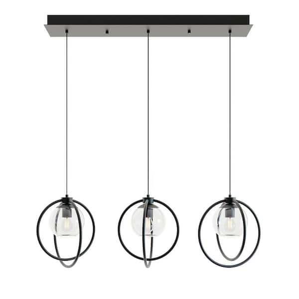 AFX Jamie 3-Light Black, Clear Shaded Pendant Light with Clear Glass Shade