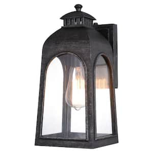 Pilsen 6.5 in. Charcoal Brushed Charcoal Black Outdoor Wall Lantern, Dusk to Dawn Photocell, Clear Glass Panels