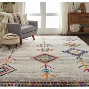 Moroccan Casbah Cream/Grey 9 ft. x 12 ft. Moroccan Transitional Area Rug