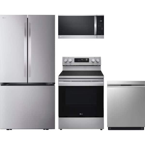 21 cu. ft. Counter Depth French Door Refrigerator with 5 Element Freestanding Electric Range & Dishwasher with QuadWash