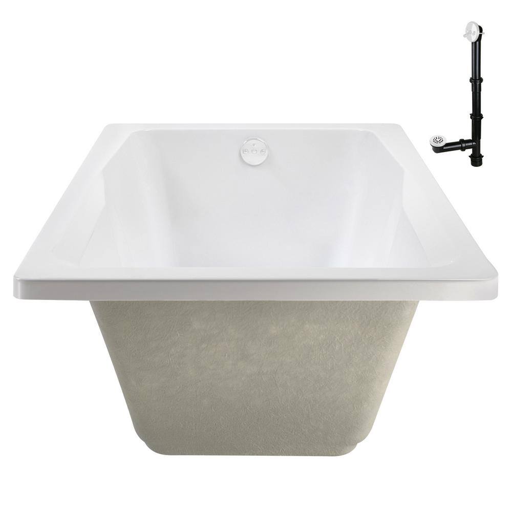 66'' White Acrylic Rectangular Drop-In Soaking Bathtub