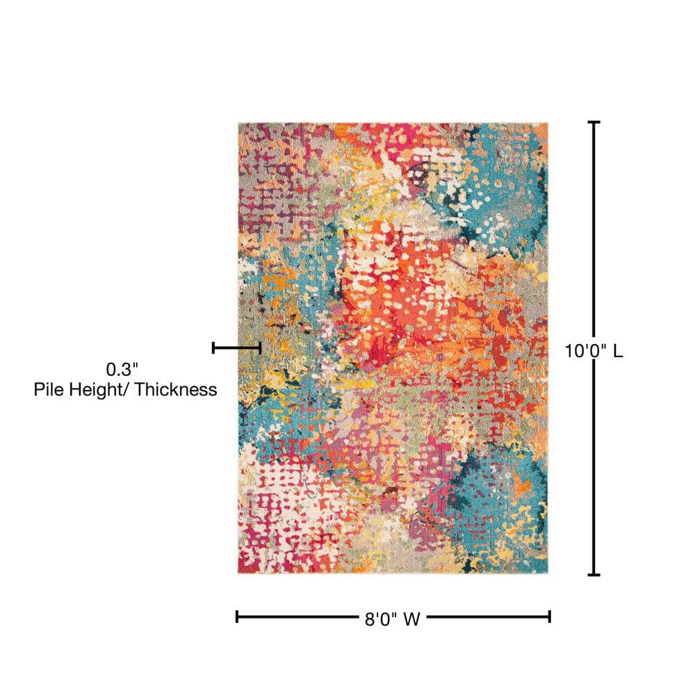Ivory and Multicolor Abstract Hand-Knotted 8' x 10' Rug