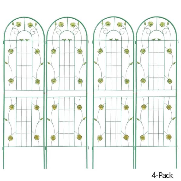 ToolCat (4-Pack) 71 in. x 19.7 in. Metal Garden Trellis Rustproof Trellis for Climbing Plants Outdoor Flower Support, Green