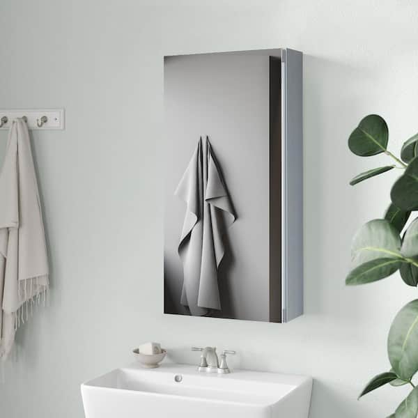 15 in. W x 24 in. H Rectangular Aluminum Surface/Recessed Mount Satin Mirrored Soft Close Medicine Cabinet with Mirror
